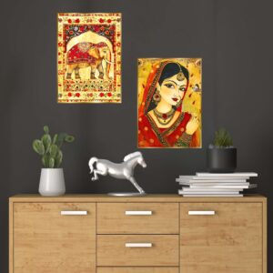 Set of Two Wall Paintings for Wall Dacoration Golden Framed Wall Paintings for Living Room & Bedroom Wall Art for Home Decoration & Office Wall Décor (14x11 inch CH-GD2-11)